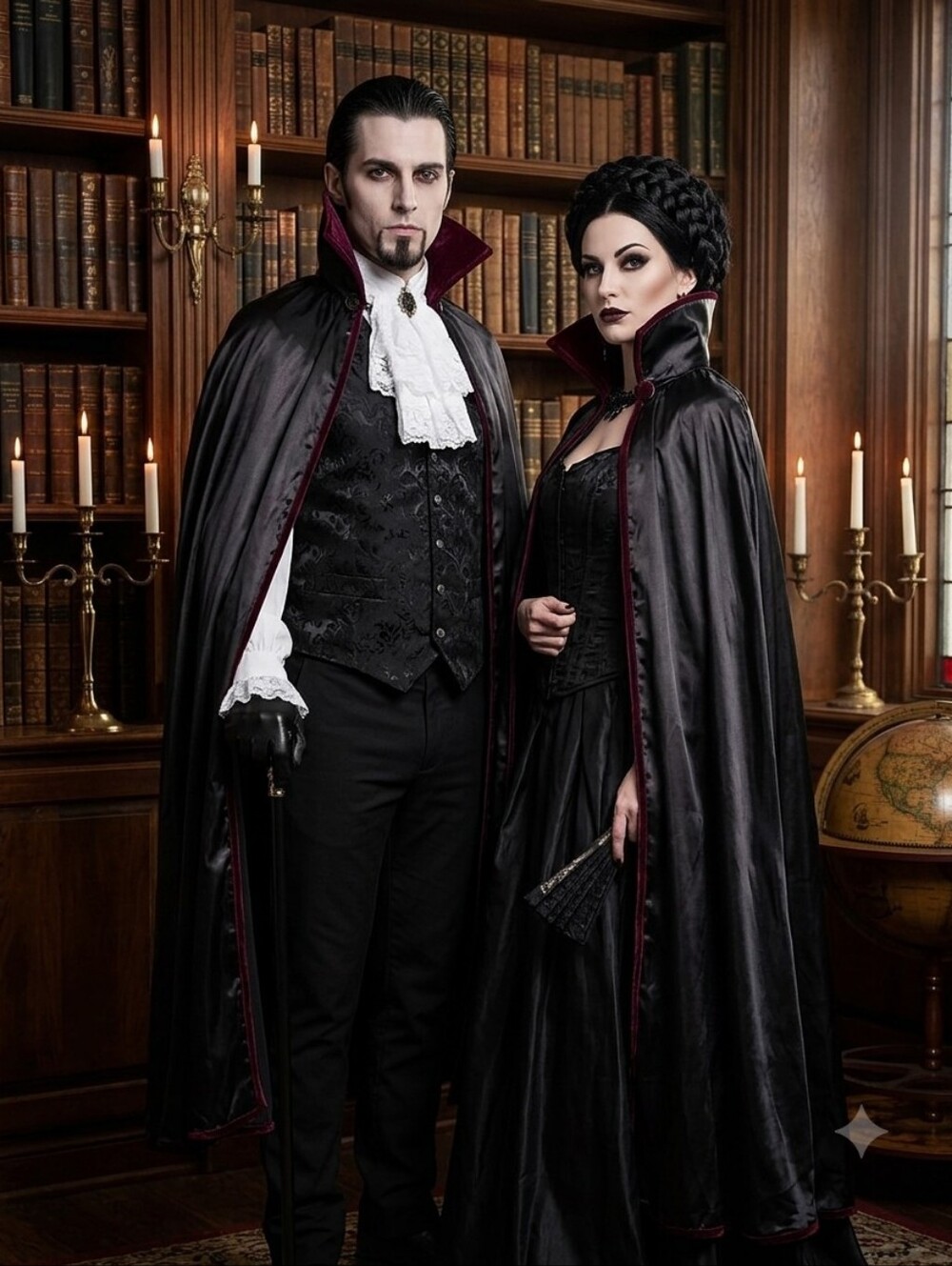 ​Spirit Halloween Black Vampire Cape with High Collar Burgundy Trim Unisex Sz M